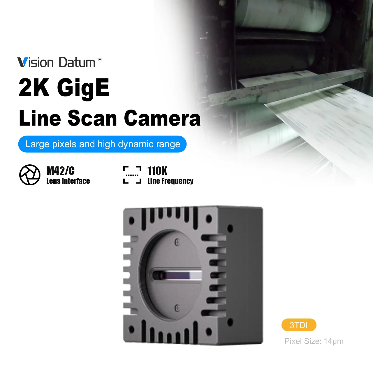 Manufacture 2K Line Scan Camera 3TDI 14μm C-Mount M42 Mount GigE Hikrobot Industrial Machine Vision For Paper Surface Inspection