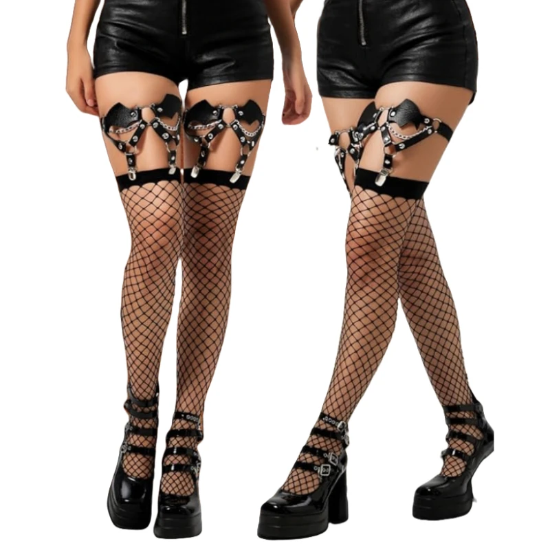 Harajuku Strümpfe Sexy dunkle schwarze Socken Plus Size Dessous für Frauen Kostüme Anime Cos Gothic Fishnet Oberschenkel hohe Strümpfe