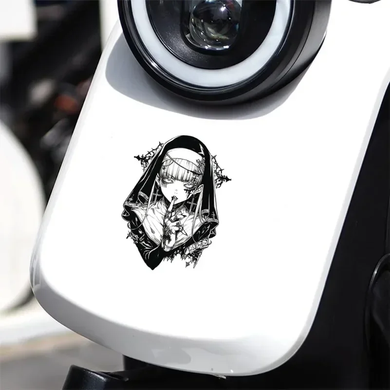 Gothic Nun Girl Anime Sticker 1PC Black White Waterproof Vinyl Decal for Car Trunk Window Laptop RV Otaku Body Decor