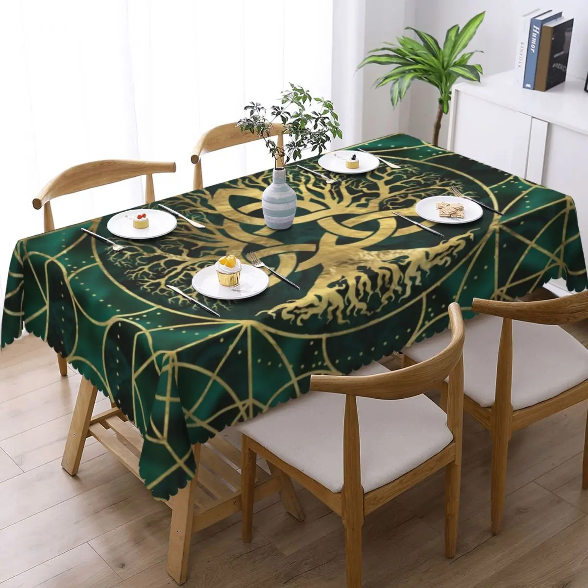 Rectangular Waterproof Oil-Proof Tree Of Life With Triquetra Tablecloth Table Covers 45