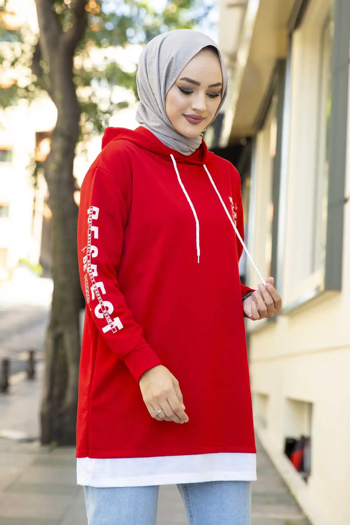 Hooded Sportswear Tunic Red