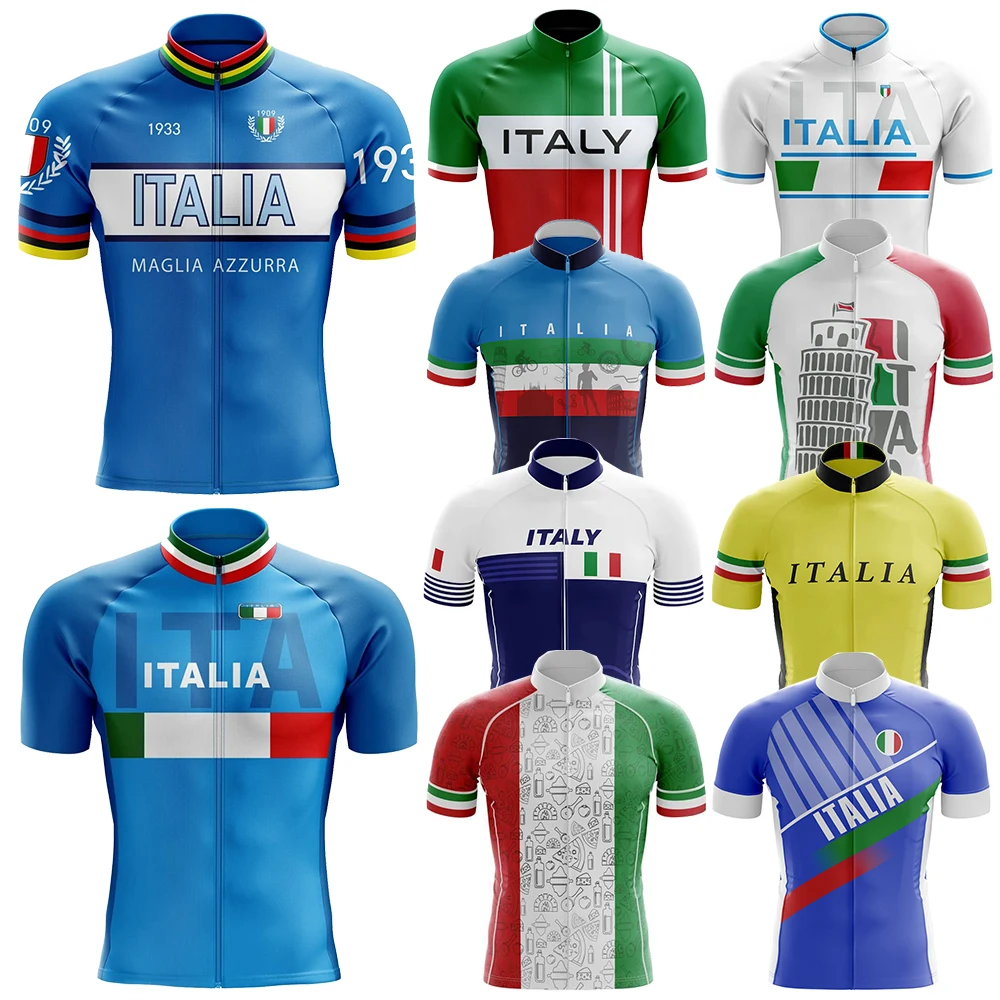 Jersey de ciclismo italiano para hombre, manga corta transpirable, pantalones cortos con pechera, almohadilla de gel 20D duradera, ropa de bicicleta de montaña, nuevo, V1