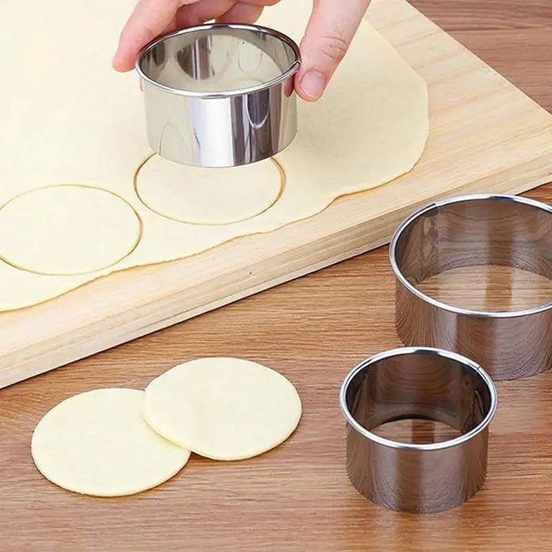 3Pcs Stainless Steel Round Biscuit Mold Dumpling Skin Cutter DIY Pastry Cake Baking Tool Kitchen Gadget For Sweet Treats