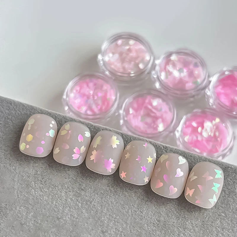 네일 아트 스팽글 불규칙한 편광 인어 스팽글 파인 스파클 파우더 두꺼운 얇은 혼합 나비 스타 스팽글 네일 장식