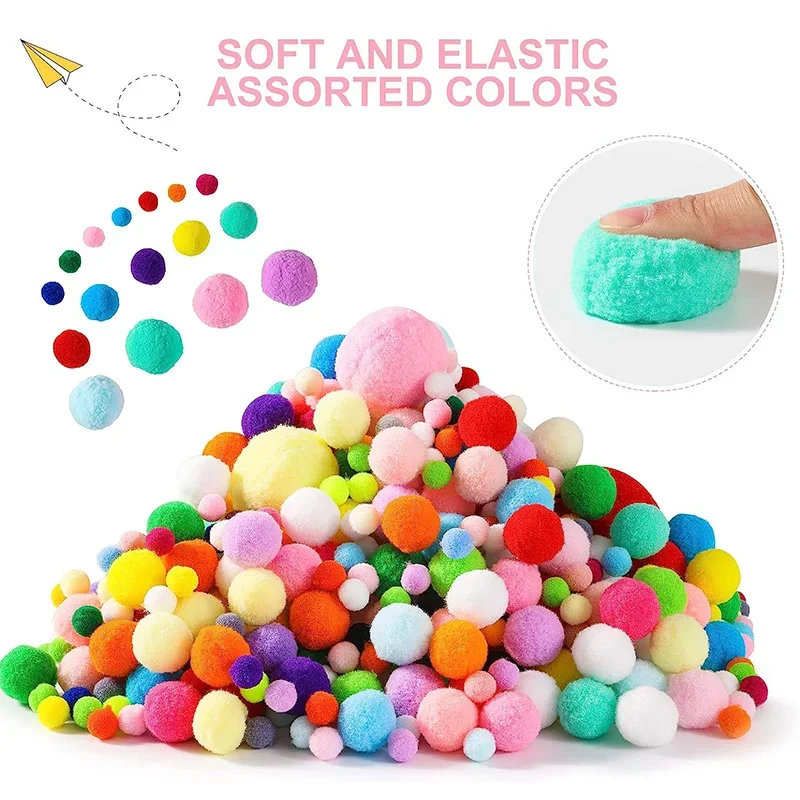 30-300Pcs Fluffy Soft Pom Poms Plush Pompom Balls Assorted Pom Pom Mixed Craft Pompoms Kids DIY Creative Handmade Project 8-30mm