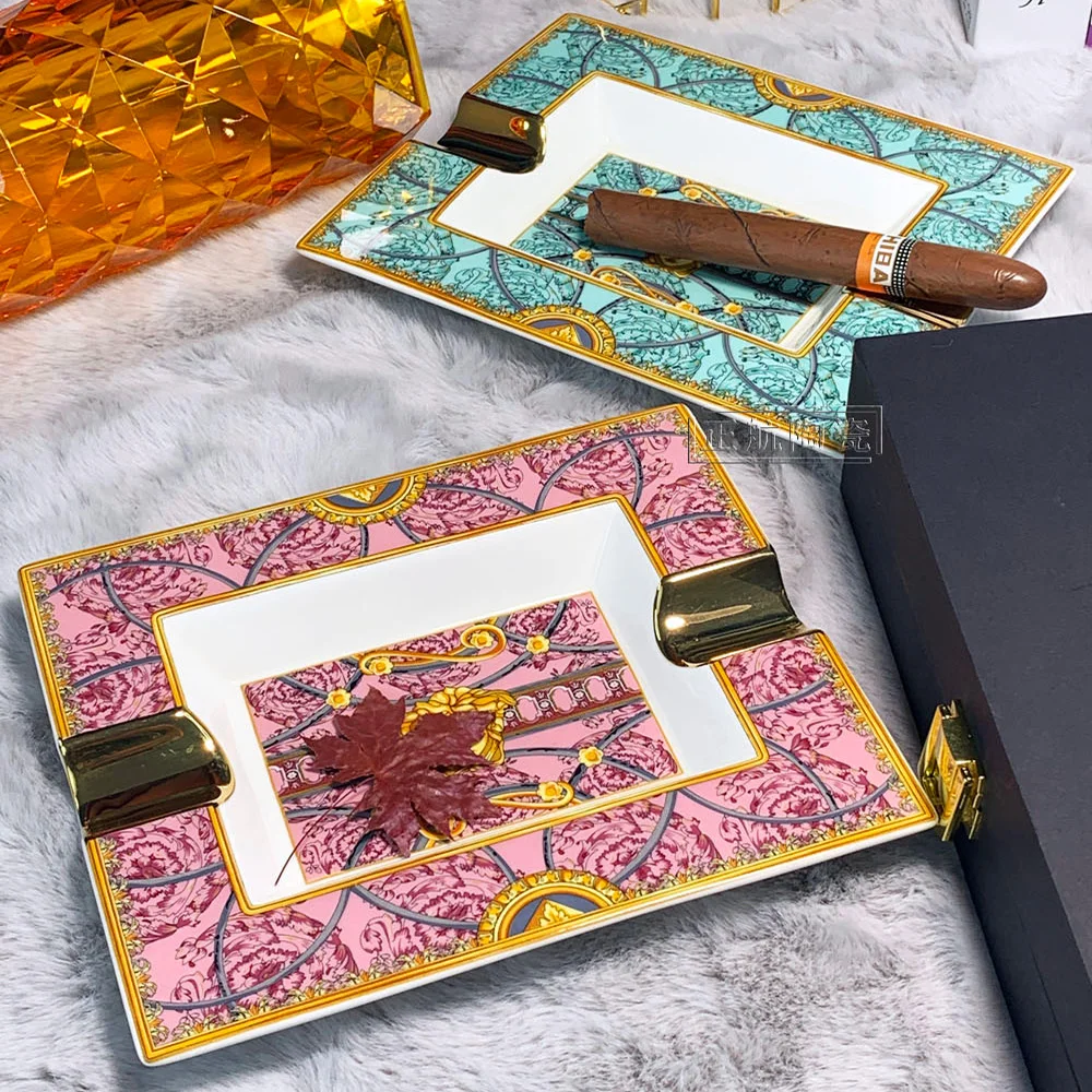 New Ceramic Cigar Ashtray Luxury European Style High End Painted Home Living Room Office Fashion Cigarette TrayDecorativeOrnam