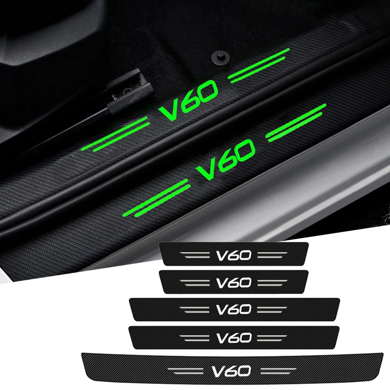 Luminous Car Door Sill Protector Sticker Threshold Tape for Volvo V60 Logo Glowing Trunk Bumper Scratch Guard Protective Strips