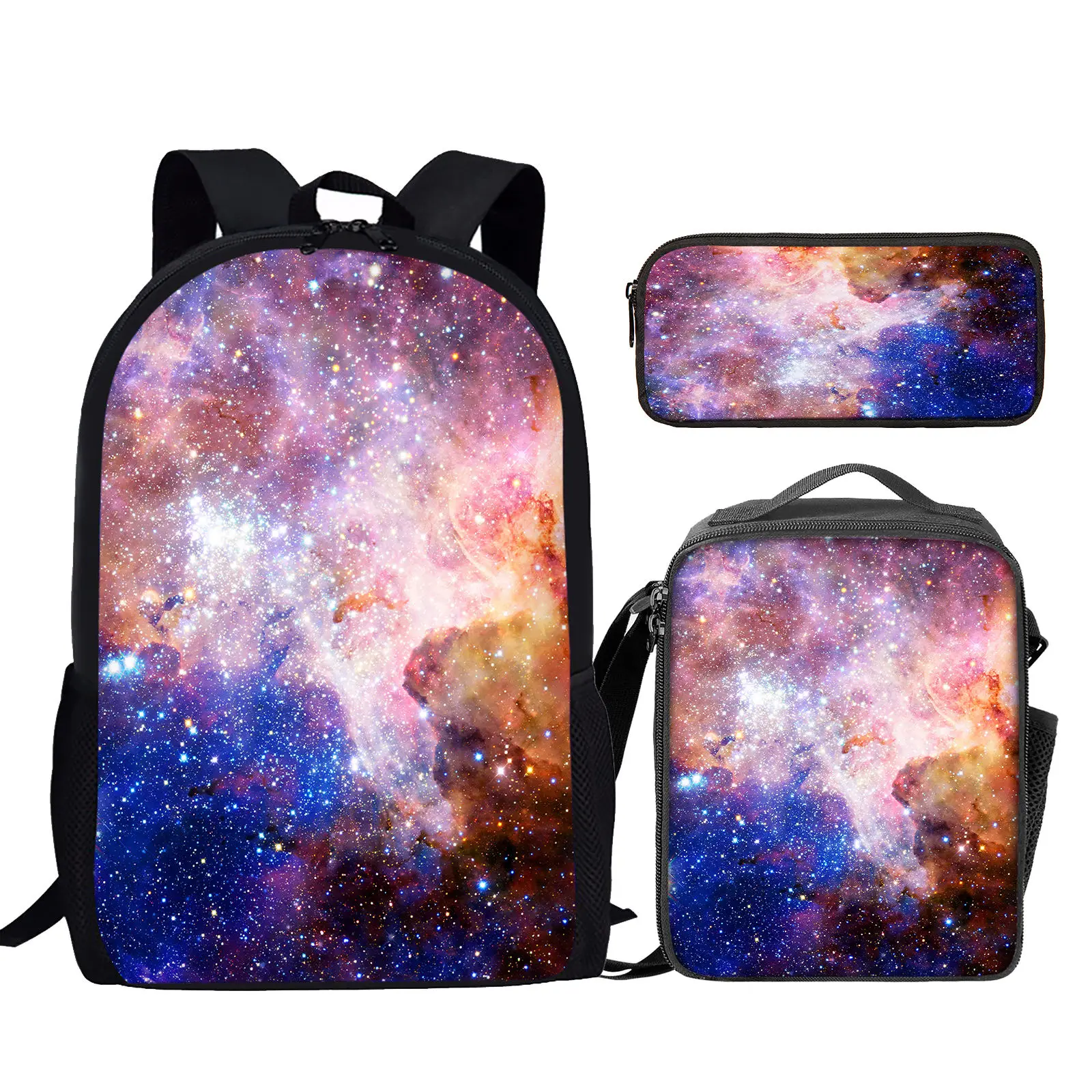 

3Pcs Gradient Star Universe Galaxy Print School Bag Set for Girls Boys Teenager Daily Campus Backpack with Lunch Bag Pencil Bag