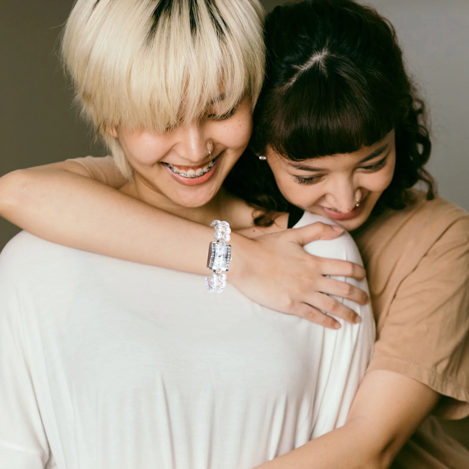 المرأة الأبيض اللؤلؤ حجر الراين سوار ساعة الفولاذ المقاوم للصدأ حركة الكوارتز مجوهرات أنيقة ساعة يد لؤلؤة #6