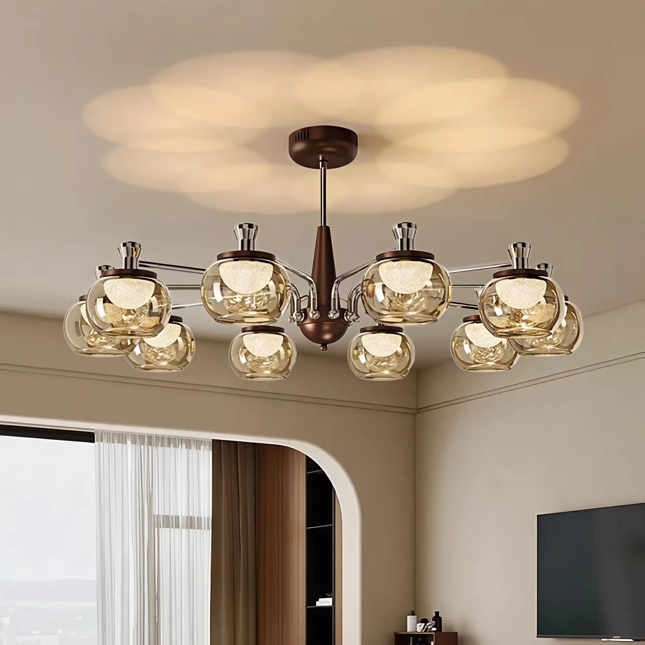 Persimmon, ancient Chinese style, 2026 new model, French crystal, high-end feel, Neo-Chinese style, retro lighting for the entir