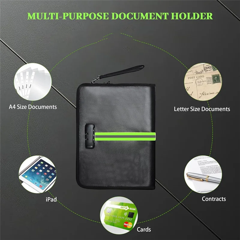 家庭用現金用耐火書類バッグ、5200-℉-ロック、ハンドル、ジッパー付き耐火ドキュメントボックス、ドキュメントオーガナイザー