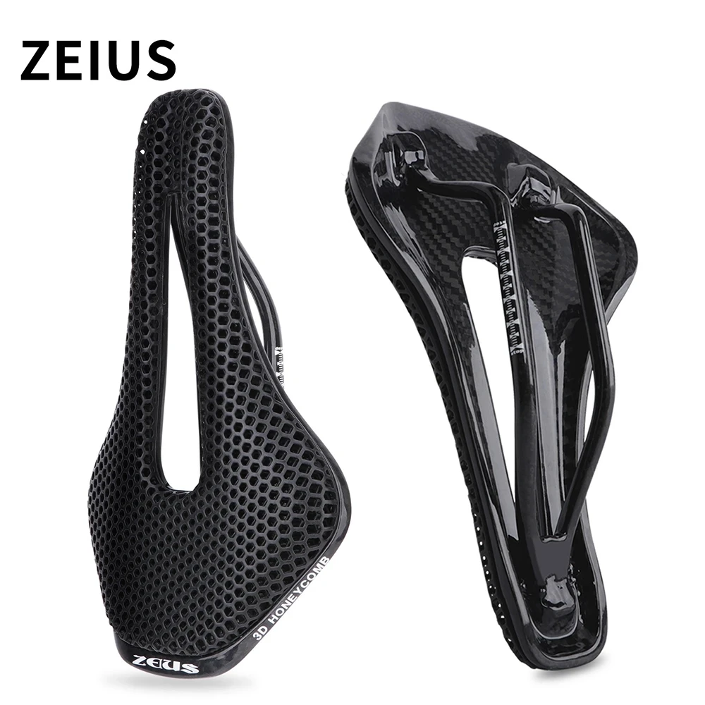 

ZEIUS 3D Printed Bicycle Saddle Carbon Fiber Rails Ultralight 174g Hollow Comfortable MTB Road Bike Ergonomics Honeycomb Cushion