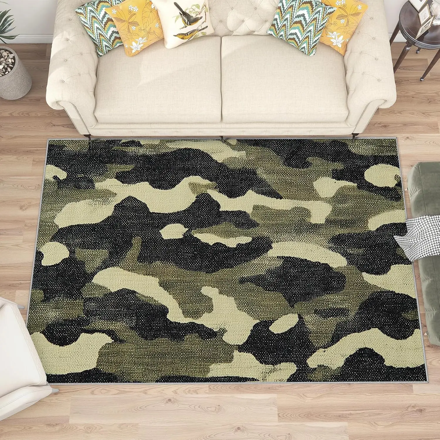 Large Green Army Military Camouflage Abstract Art Area Rug Washable Non Slip Carpet for Boys Bedroom Living Room Home Decor
