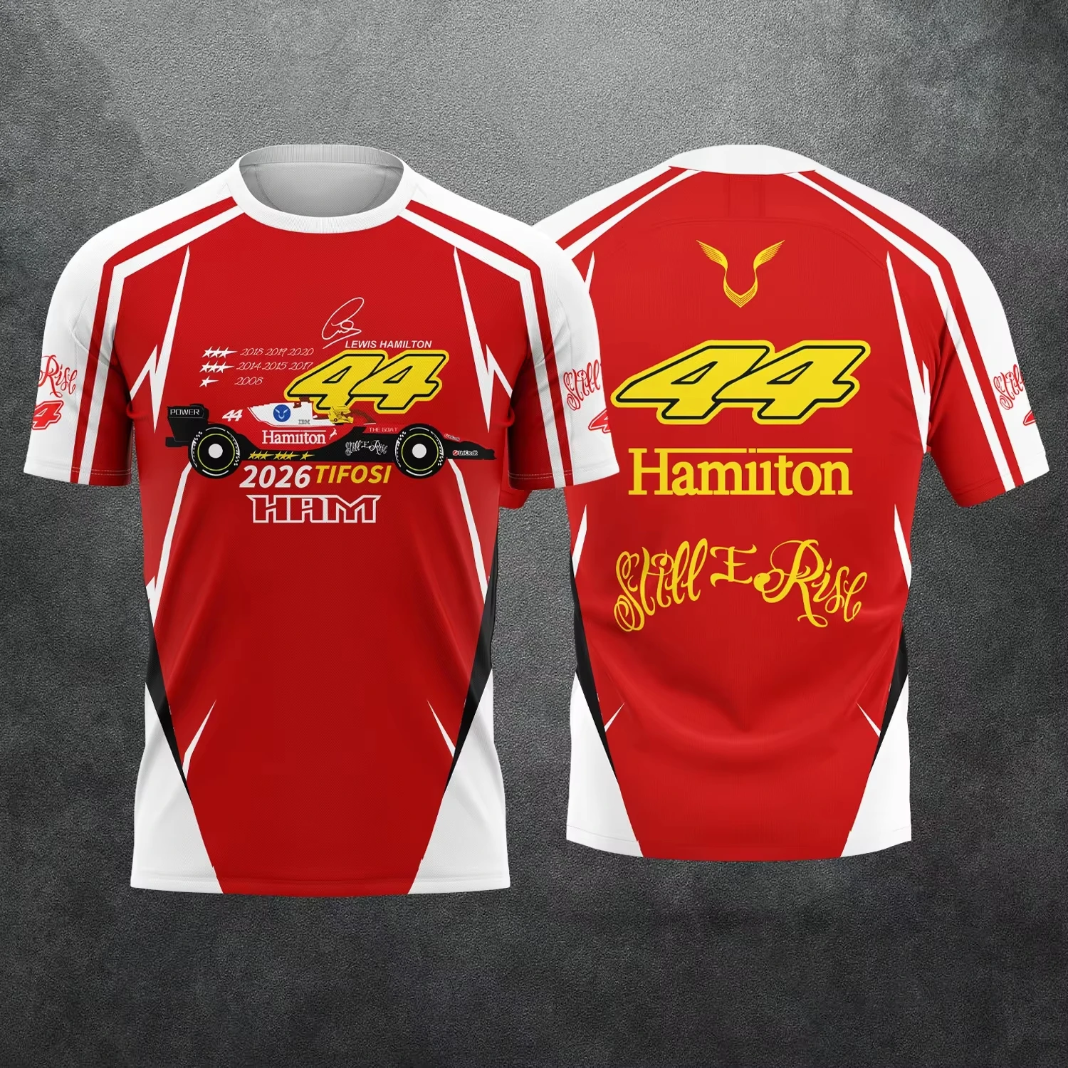 Family Lewis Hamilton 44 Still I Rise Graphic Short Sleeve Jersey Quick Dry Breathable Light Racing T-Shirt for Adult Fans