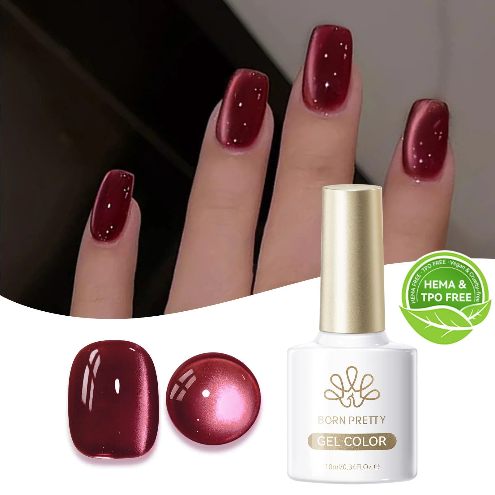 BORN PRETTY HEMA TPO FREE 10ml Scintillante Rosso Glitter Gatto Gel Magnetico Smalto per unghie Semi Permanente Soak Off UV LED Manicure Varnis