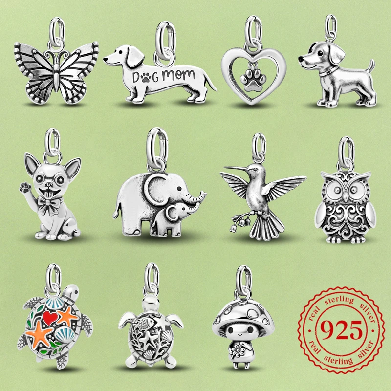 Adjustable 925 Sterling Silver  Vintage Pendants Bird Animal Series Charms Beads Fit Original Bracelet Necklace DIY Jewelry