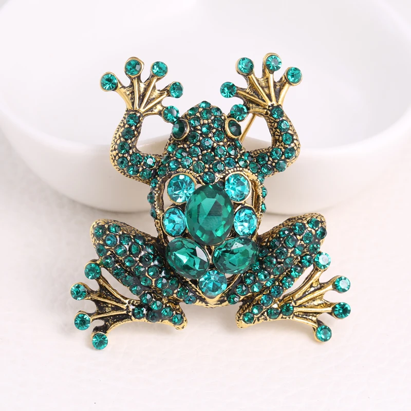 Rhinestone Frog Brooches for Women Unisex Enamel Toad Pins Office Party Friend Collected Gifts Accessories