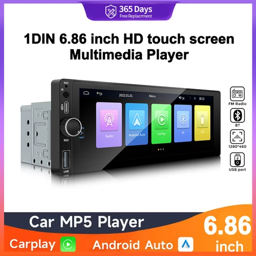 Universal 1 Din Android 6,86 pulgadas HD pantalla táctil inalámbrica CarPlay Auto Radio de coche reproductor de vídeo Multimedia GPS FM