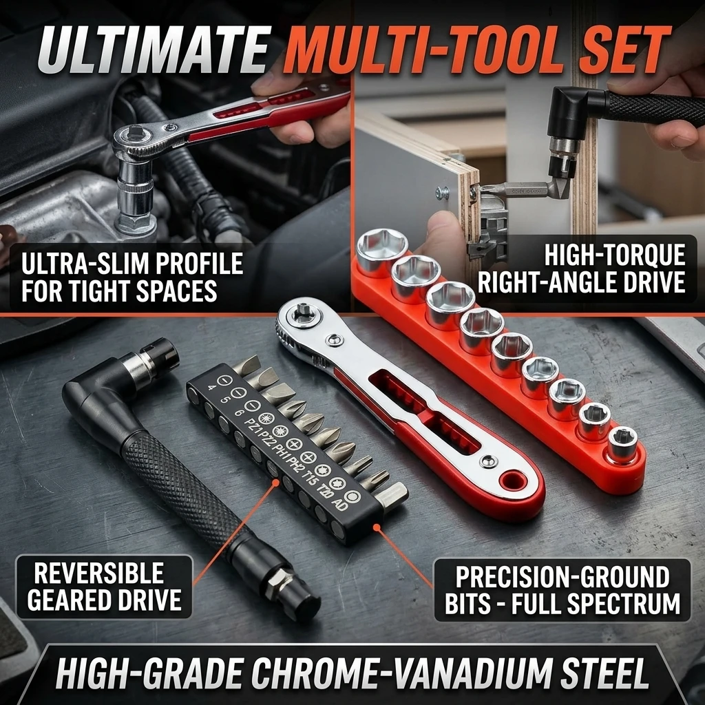 Right Angle Bidirectional Ratchet Screwdriver Socket Set Bit 1/4 Hexagon Handle Drive Torx Slot DIY Multifunctional Hand Tool