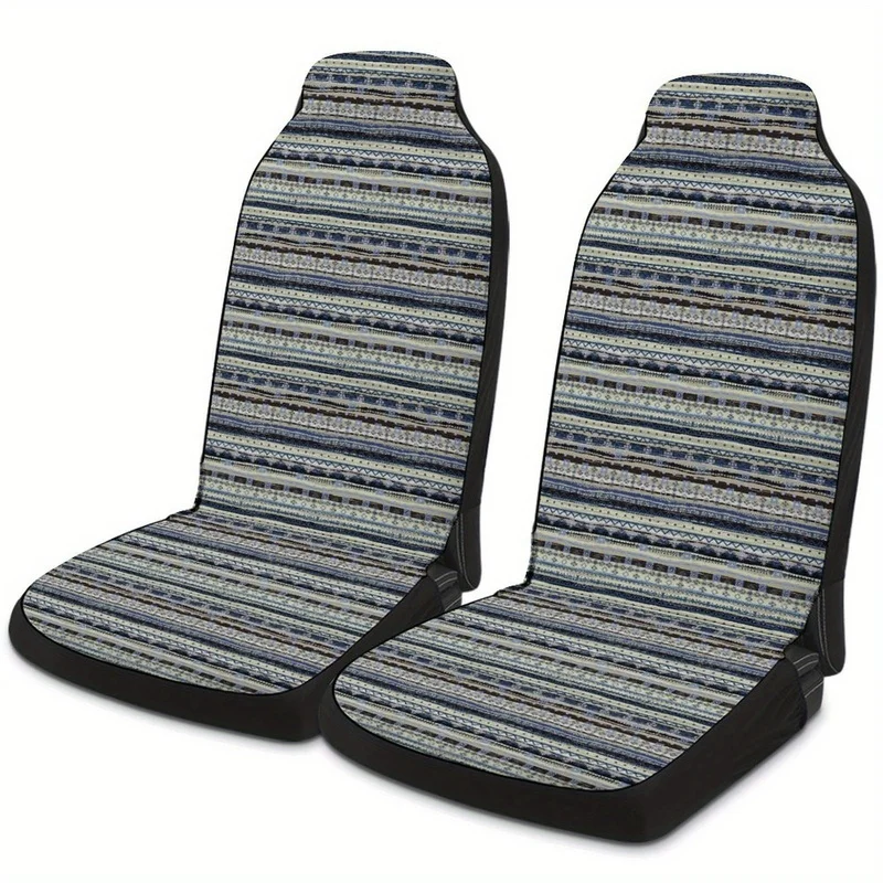 2pcs Bohemian Style Striped Print  Single-Seat Car Seat Cover, Suitable for Most Car Models