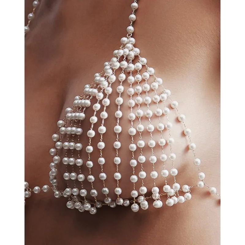 Perlen-Bodykette für Damen, handgefertigtes, perlenbesetztes, hohles Crop-Top, Body-Accessoire für Fotoshootings, Hochzeiten, Clubwear, Dropshipping – Detail 2