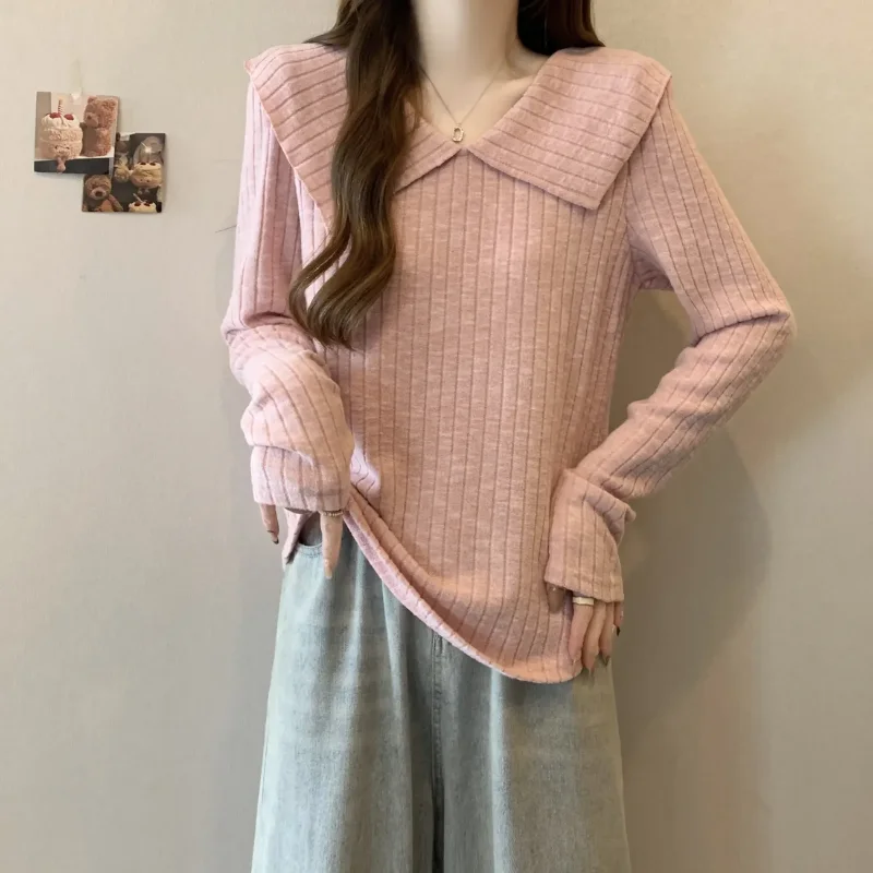 Maglione con colletto per bambola Top francese autunnale da donna