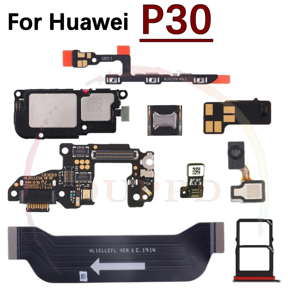 Charging Port Board For Huawei P30 Loudspeaker Ringer Buzzer Fingerprint Sensor On/Off Volume Motherboard Port Flex Cable