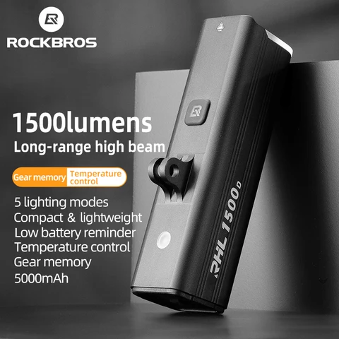 Rockbros luz de bicicleta 1500lm/1000lm liga de alumínio tipo-c carregamento luzes dianteiras inteligentes versão suspensa lâmpada led faróis de ciclismo