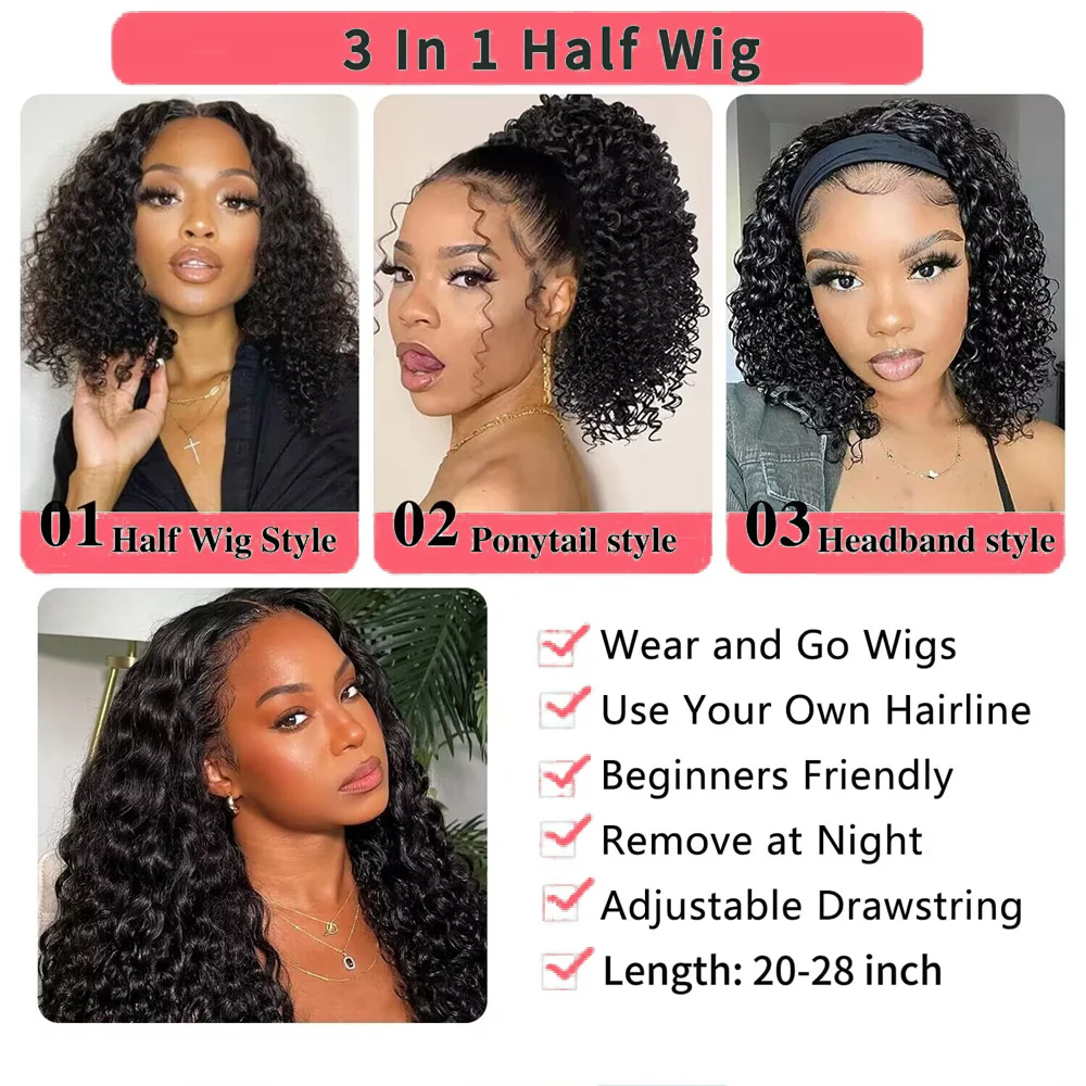Wig Rambut Asli Keriting Kepadatan 250% Model Half Wig, Dapat Dibalik, Ramah untuk Pemula, untuk Wanita Kulit Hitam