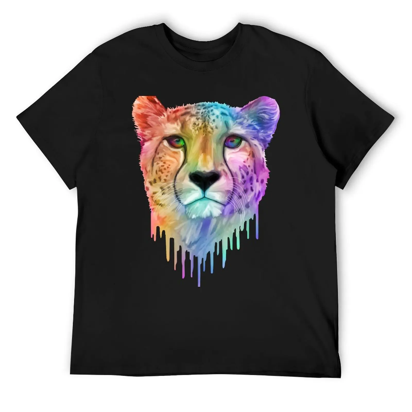 Rainbow Drip Cheetah Portrait T-Shirt cheap stuff anime stuff shirts graphic tee street wear plus size men clothing