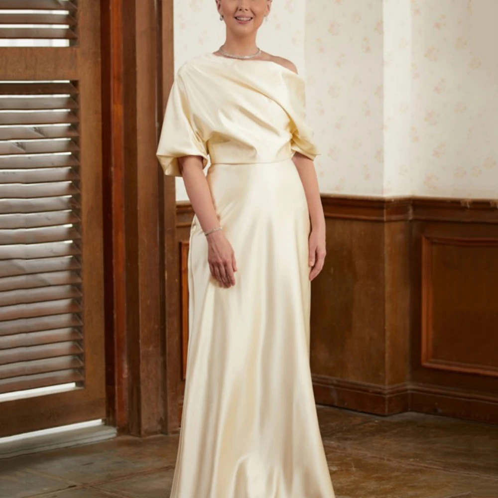 Elegant Women Gowns Simple Floor Length Formal Dress Straight Short Sleeve Mother Dresses Vestidos De Fiesta Elegantes