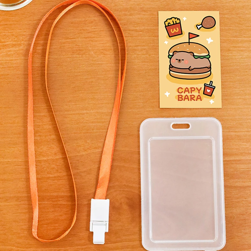 1 pieza de tarjetero Capibala, funda protectora transparente para tarjetas de campus para estudiantes, capibara de dibujos animados con cuerda colgante, portatarjetas