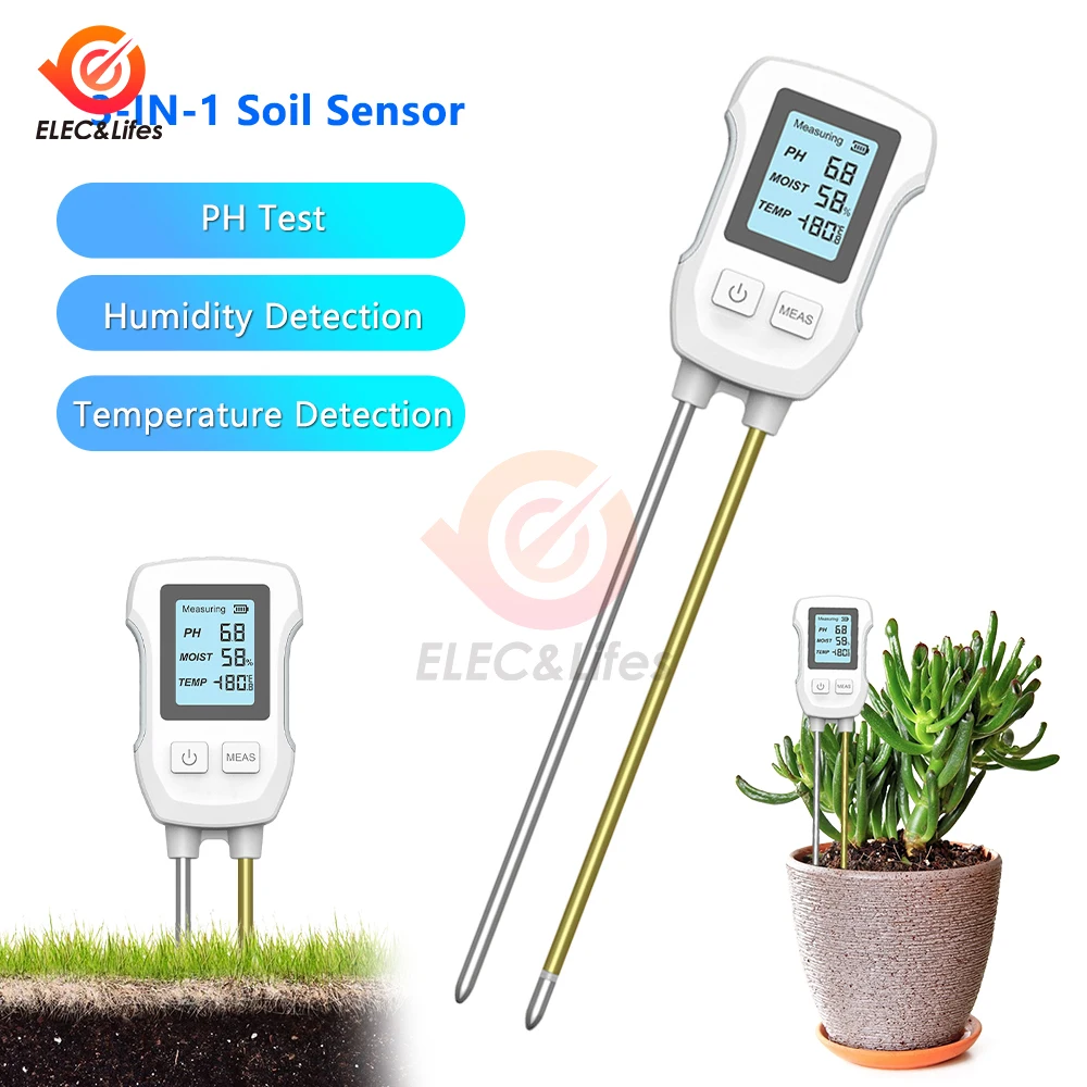 3 in 1 Soil PH Tester LCD Screen Soil Thermometer PH Temperature Humidity Meter Flower Plant Potted Planting Soil Tester