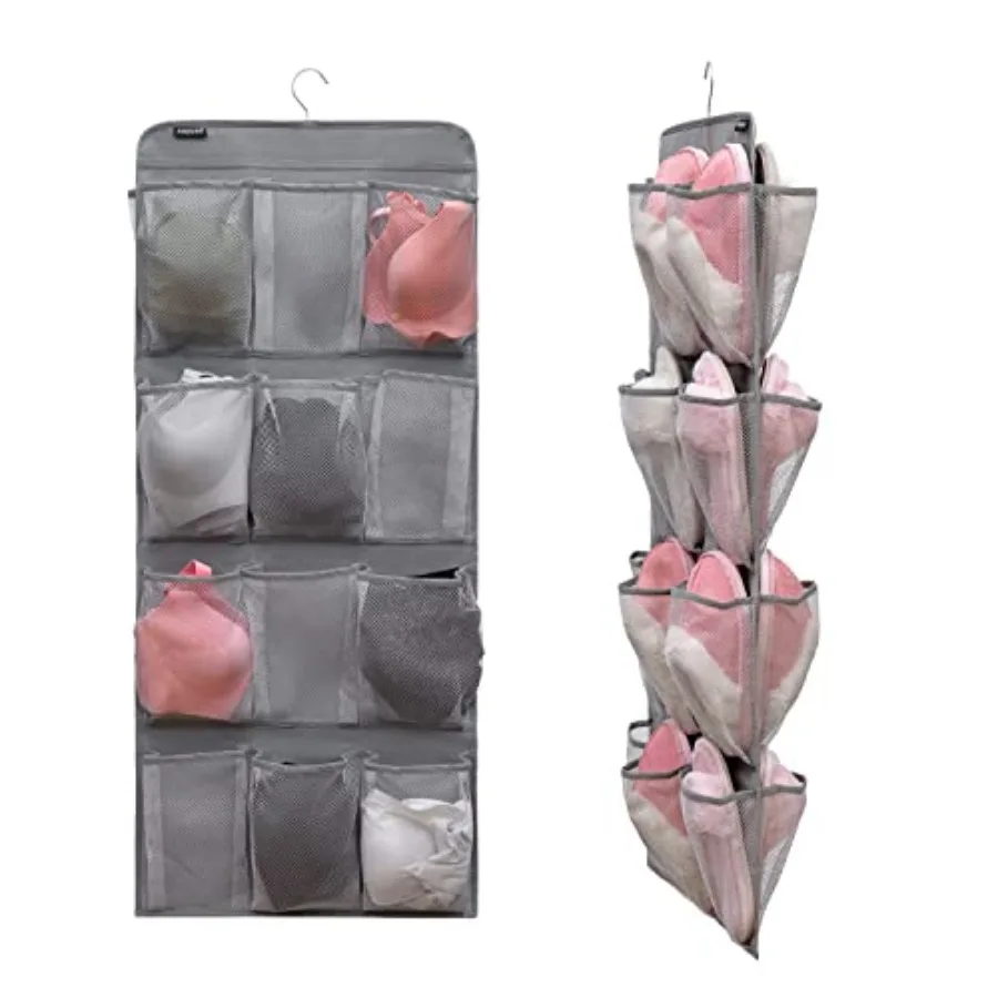 

Dual Sided Hanging Shoe Organizer for Closet with Rotating Hanger Hanging Shoe Rack Holder with 24 Large Pockets Pockets