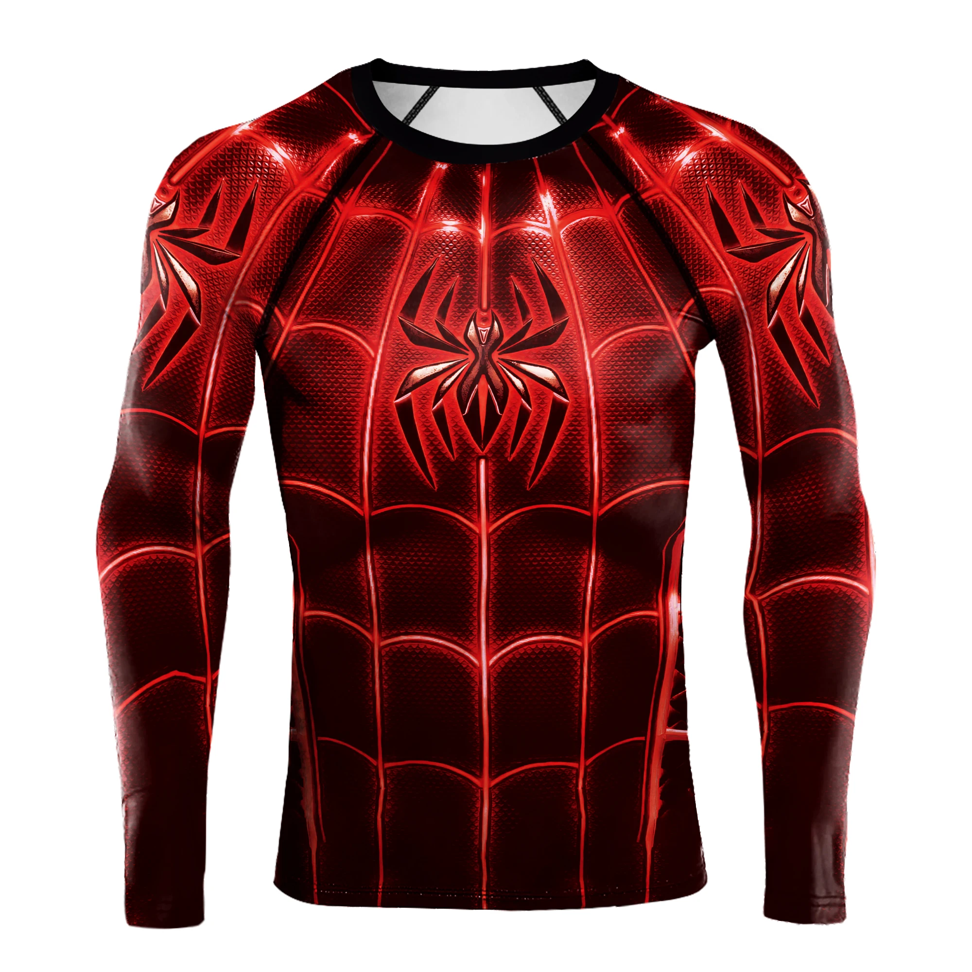 Mens Compression T-Shirt Long Sleeve Tight Fitness Gym Sports Spider Printed Running Shirts Super Hero Jerseys Cosplay Top