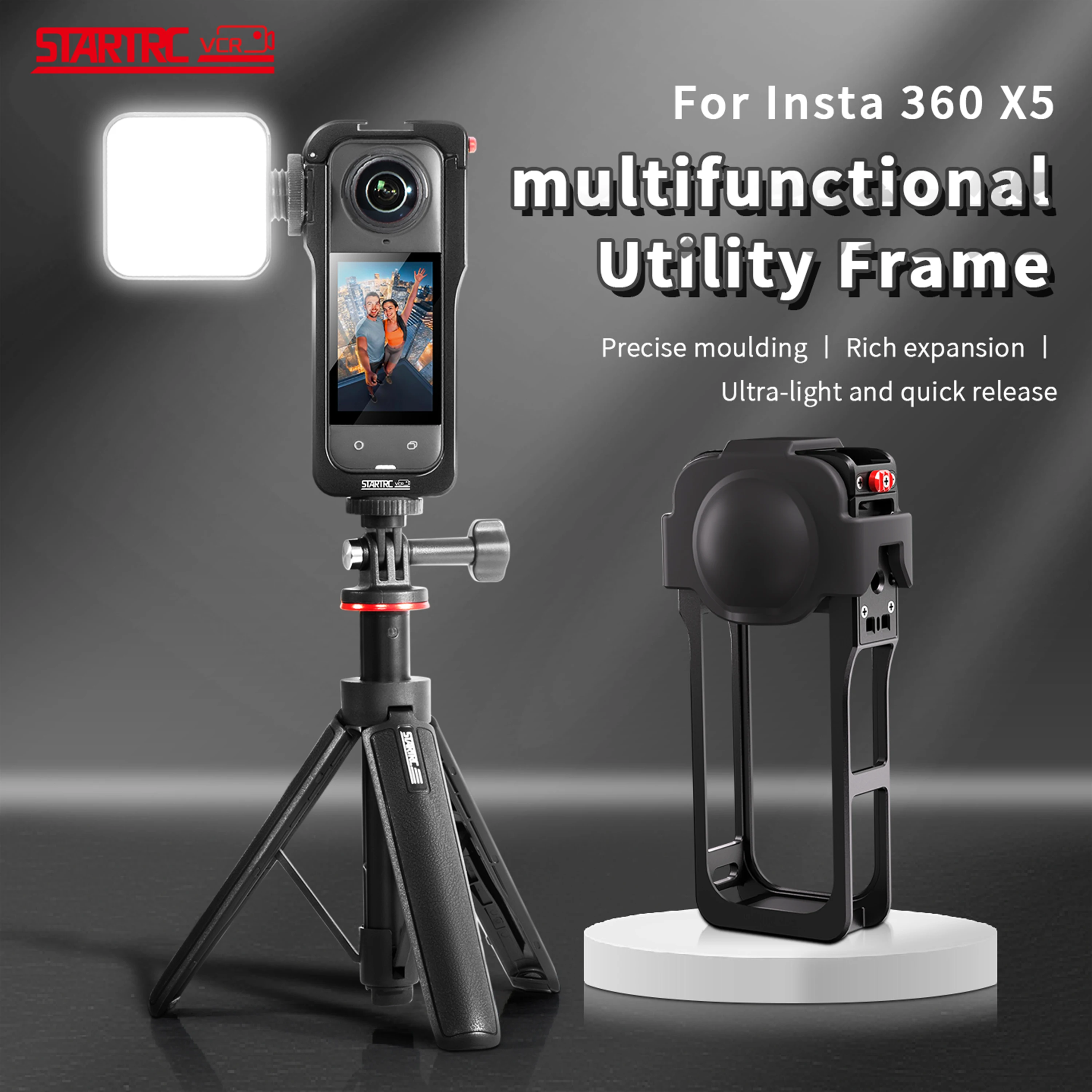 

Metal Cage Dual-Cold Shoe Univesal 1/4" Arri Hole Protective Frame+ Lens Cap + Lanyard For Insta360 X5 Sports Camera Accessories
