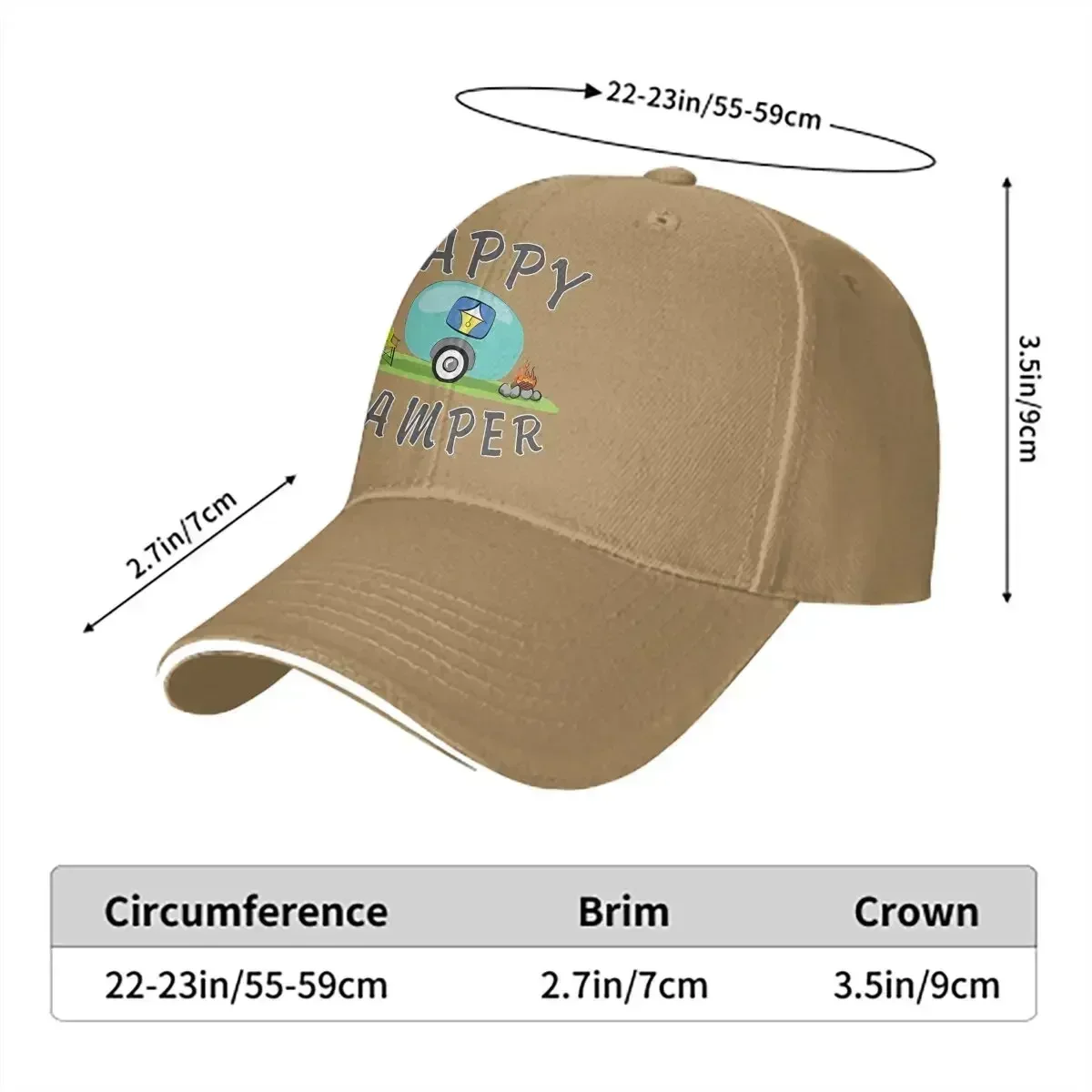 Pure Color Dad Hats Happy Camping Trailer Men's Hat Sun Visor Baseball Caps Camping Peaked Cap