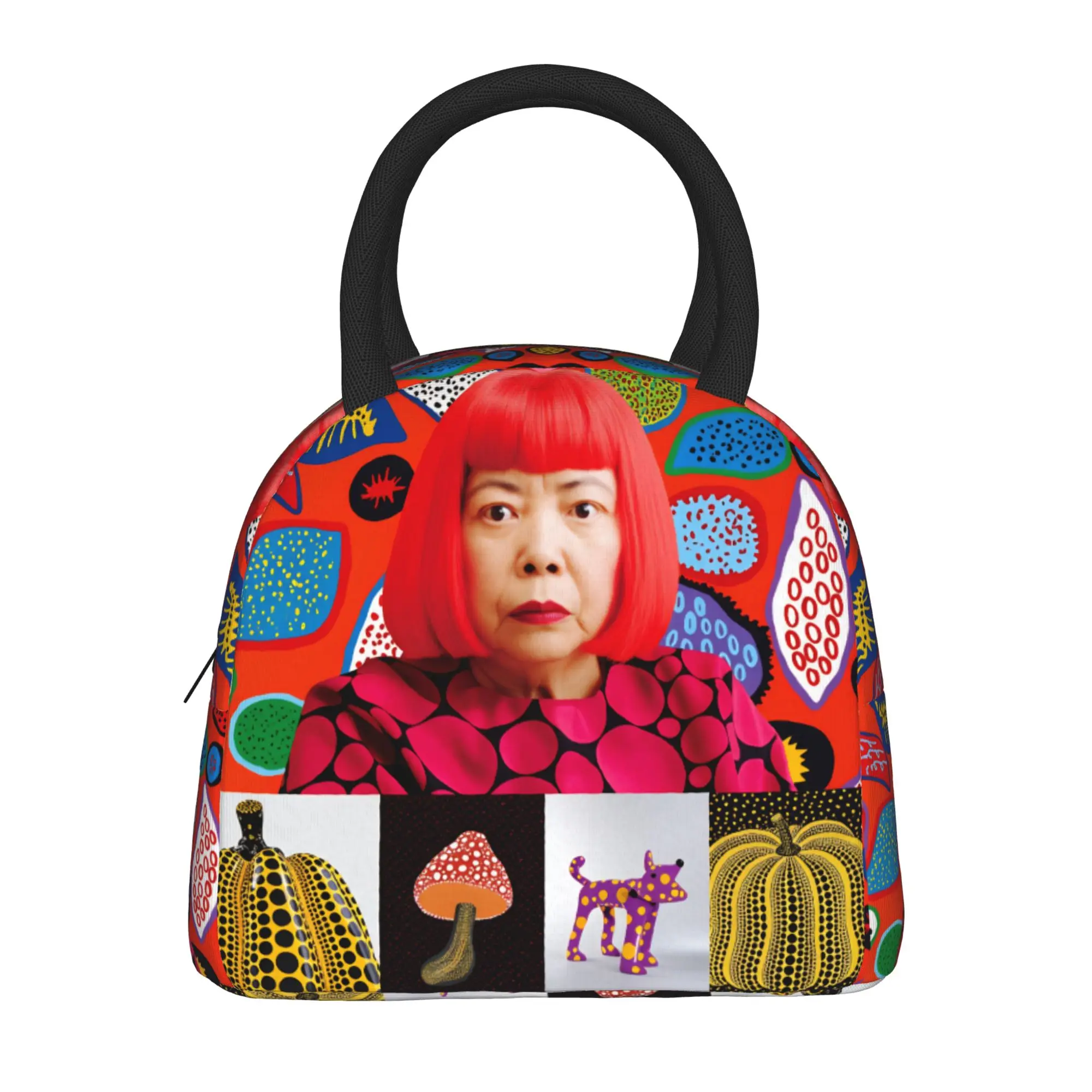 Yayoi Kusama Abstract Face Lunch Bag Japanese Artist Lunch Box Picnic Insulated Tote Food Bags For Women Waterproof Cooler Bag