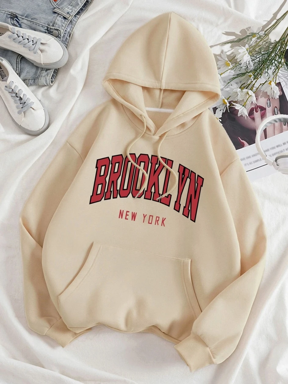 Brooklyn New York Printed Women Hooded Novelty Fashion Hoodies Man Loose Warm All Match Hoody Sport Street Basic Daily Clothes