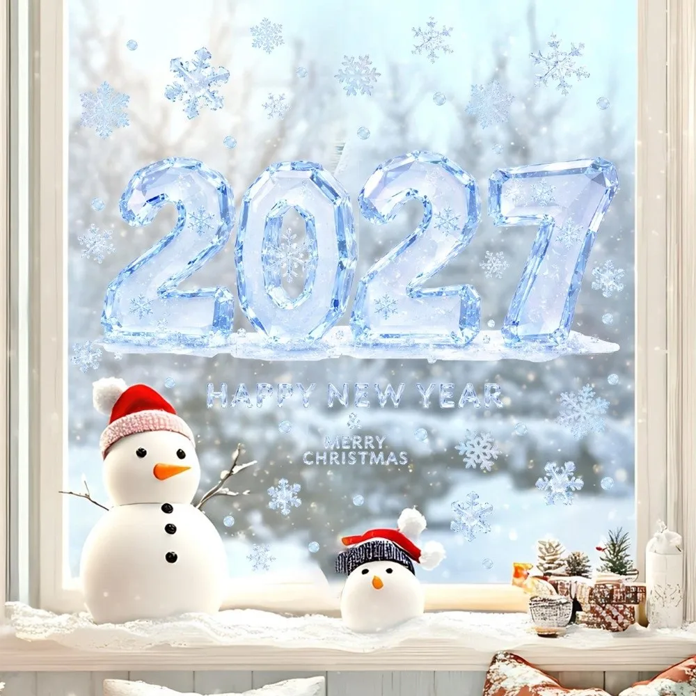 Two-sided 2027 Static Cling Decal Waterproof Removable Static Christmas Glass Window Sticker Festive Atmosphere