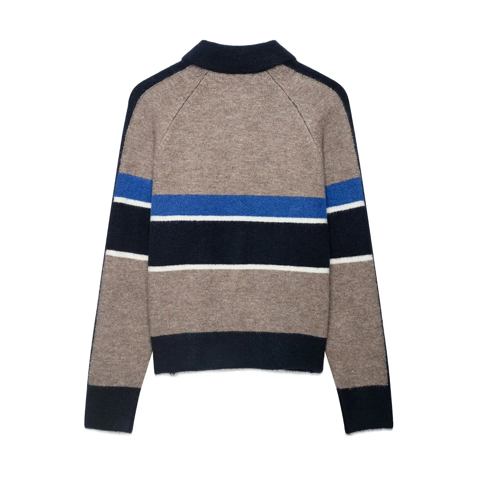 Maxdutti Southern French Retro Striped Knitted Polo Shirt Jacket Women's Sweater Knitwear Woman Clothes Cardigan For Winter Tops