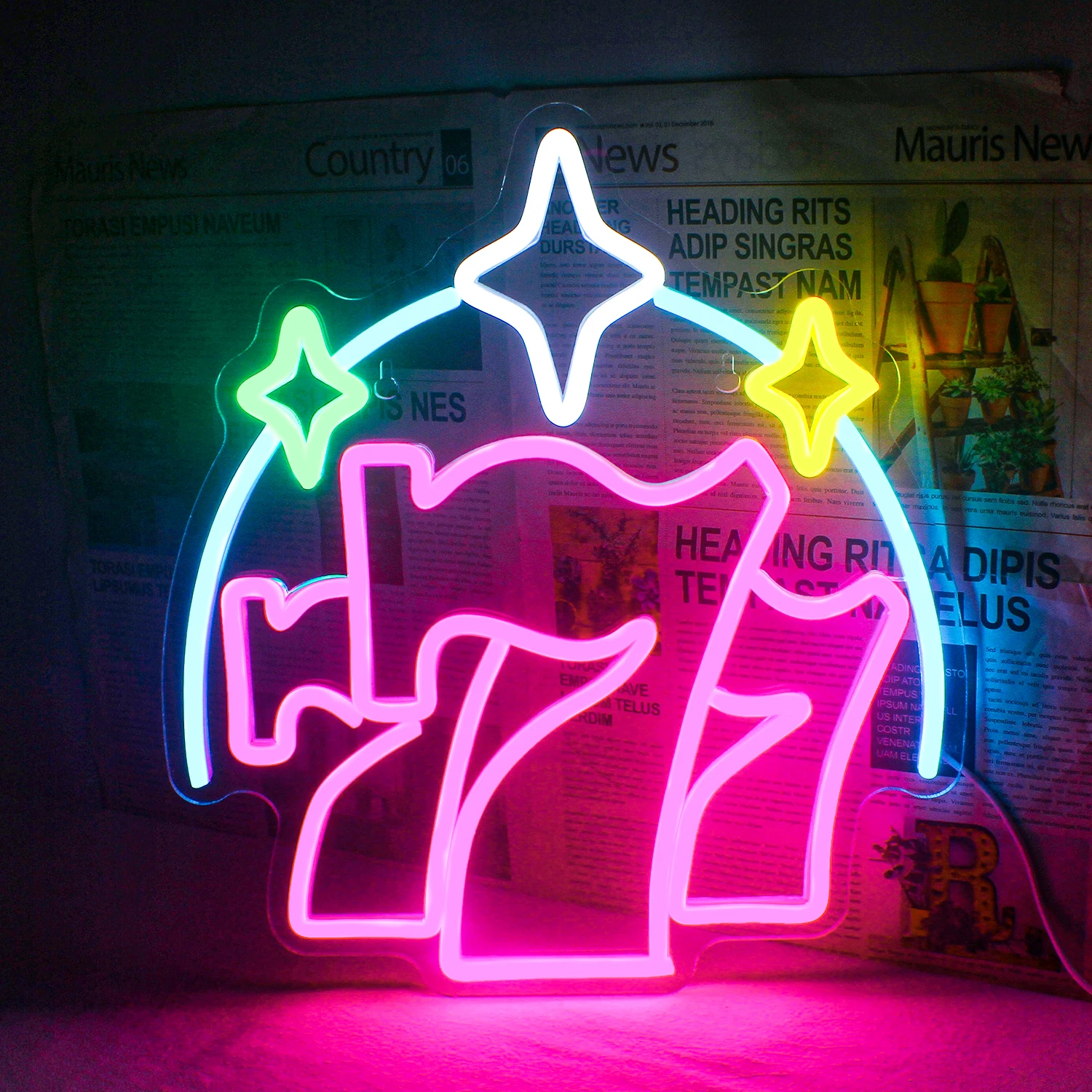 Luck 777 Neon Led Sign Angel Number Neon Lights Signs Wall Hang Decor Game Room Living Room USB Powered Bar Party Decor