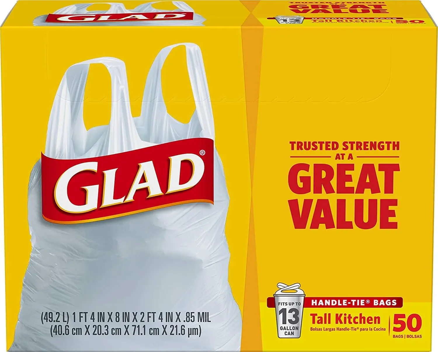 

13 Gallon Tall Kitchen Trash Bags with Handle-Tie Closure, 50 Count Pack of 4