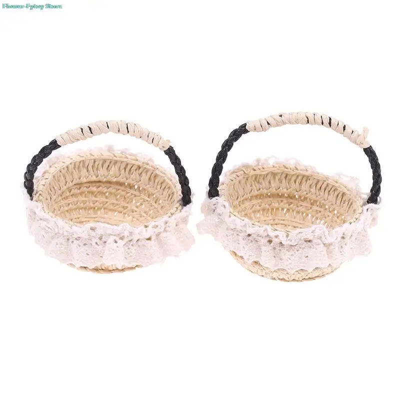 Dollhouse Hand-woven Flower Baskets Mini Furniture Basket Dollhouse Picnic Basket Dollhouse Accessories Kid Gifts Wholesale