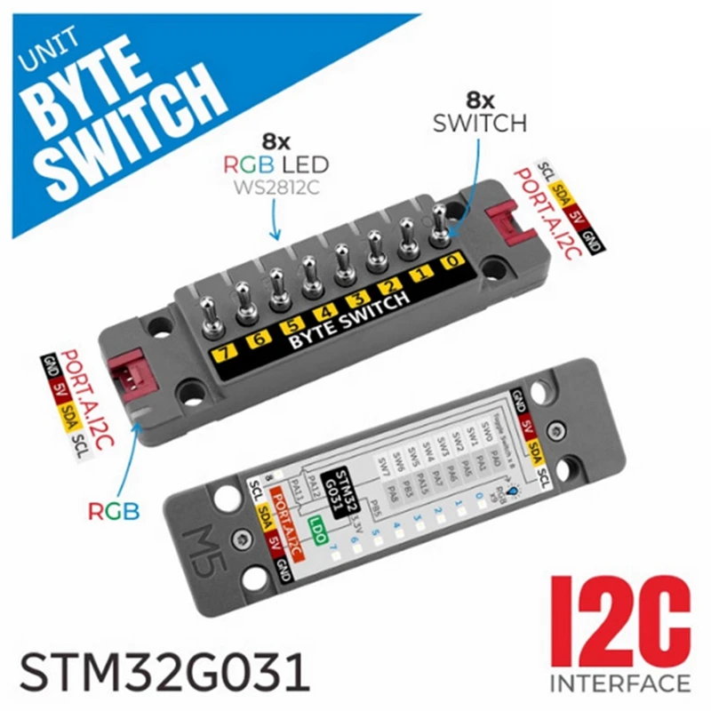 Блок кнопок M5stack Byte с 8-позиционным тактильным переключателем, входной блок STM32 RGB Light для управления умным домом Iot