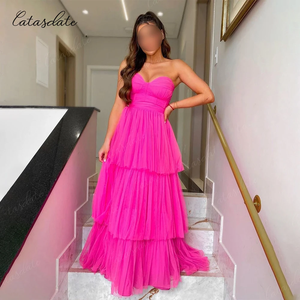 

Catasdate A Line Evening Dress Tiered Layers Party Dress for Women Prom Gowns Formal Occasion Dress vestido de fiesta Customized