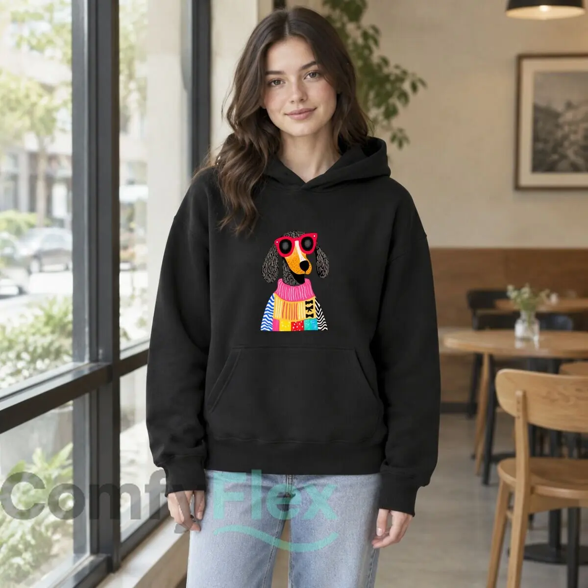 Funny Colorful Dachshund Dog Wearing Red Sunglasses Pattern Autumn and winter new men's and women's hooded sweatshirts