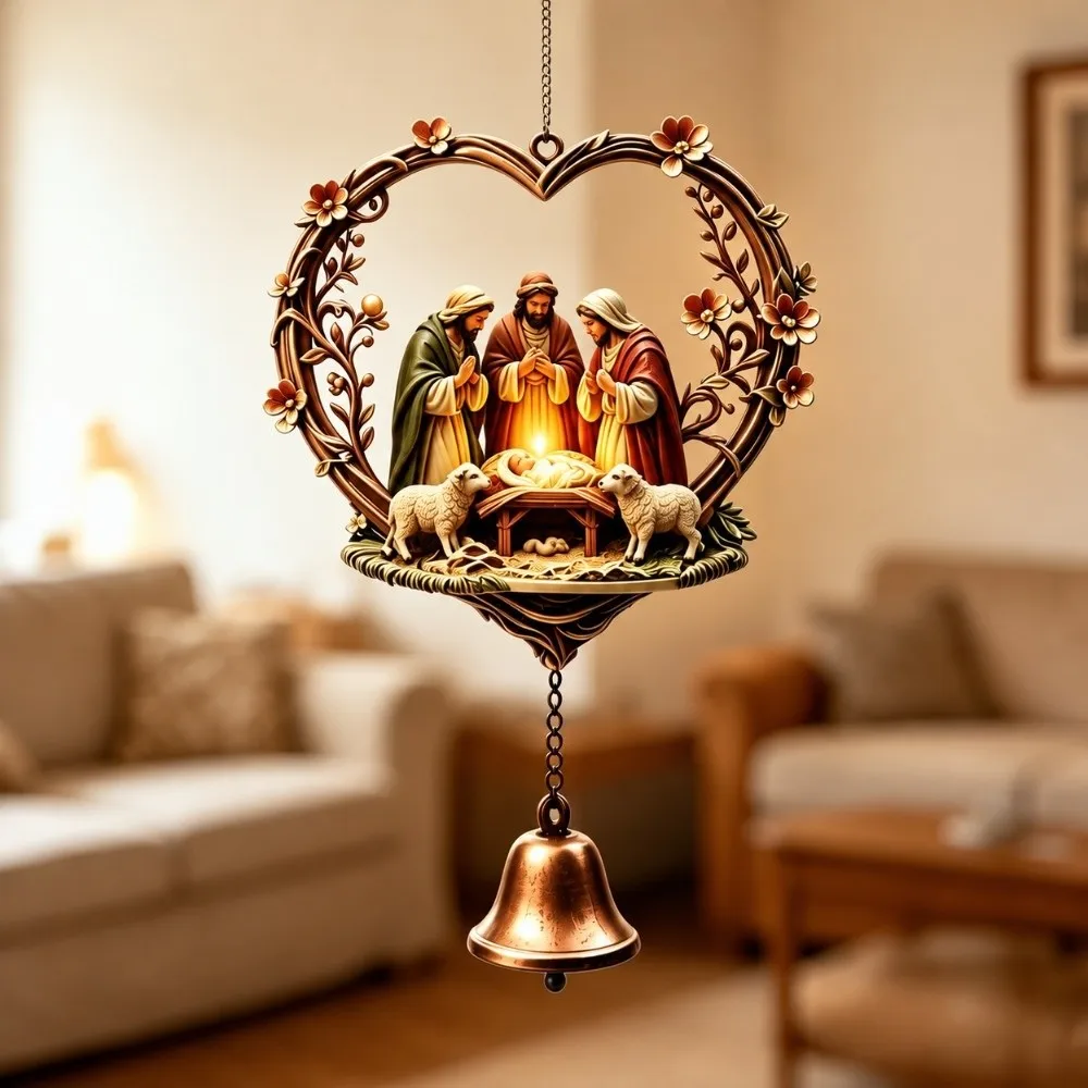 Nativity Scene 2D Flat Acrylic Ornament 2D Acrylic Car Bag Charms Jesus Christmas Ornament Nativity Wind Chime Pendant