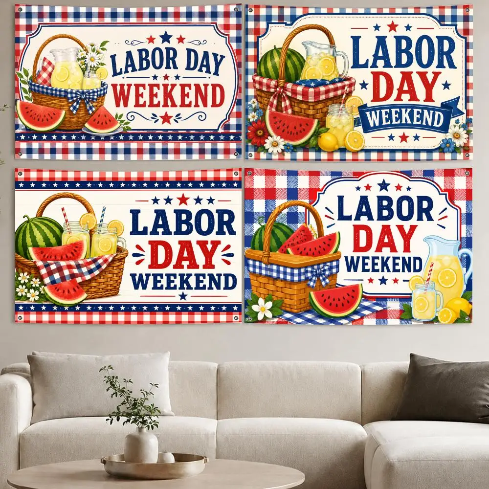 Labor Day Flags Aesthetic Wall Tapestry Printed Wall Hanging Living Room Party Outdoor Decor