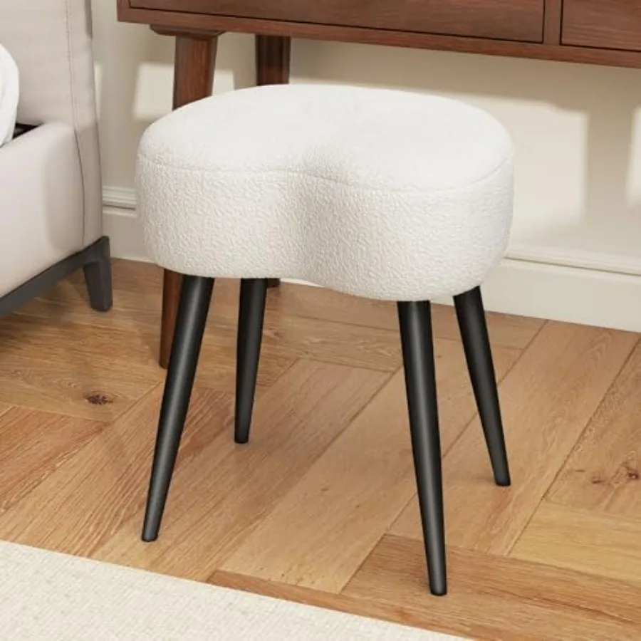 

Teddy Veet Vanity Stool, Upholstered Makeup Chair with Sturdy Metal Legs, Soft Padded Ottoman Footrest, Modern Accent Stool for